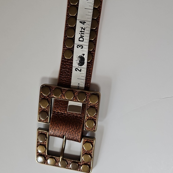 Leatherock SZ 36 Leather Belt Crackle Bronze Look Studded Western Indie - Picture 9 of 9